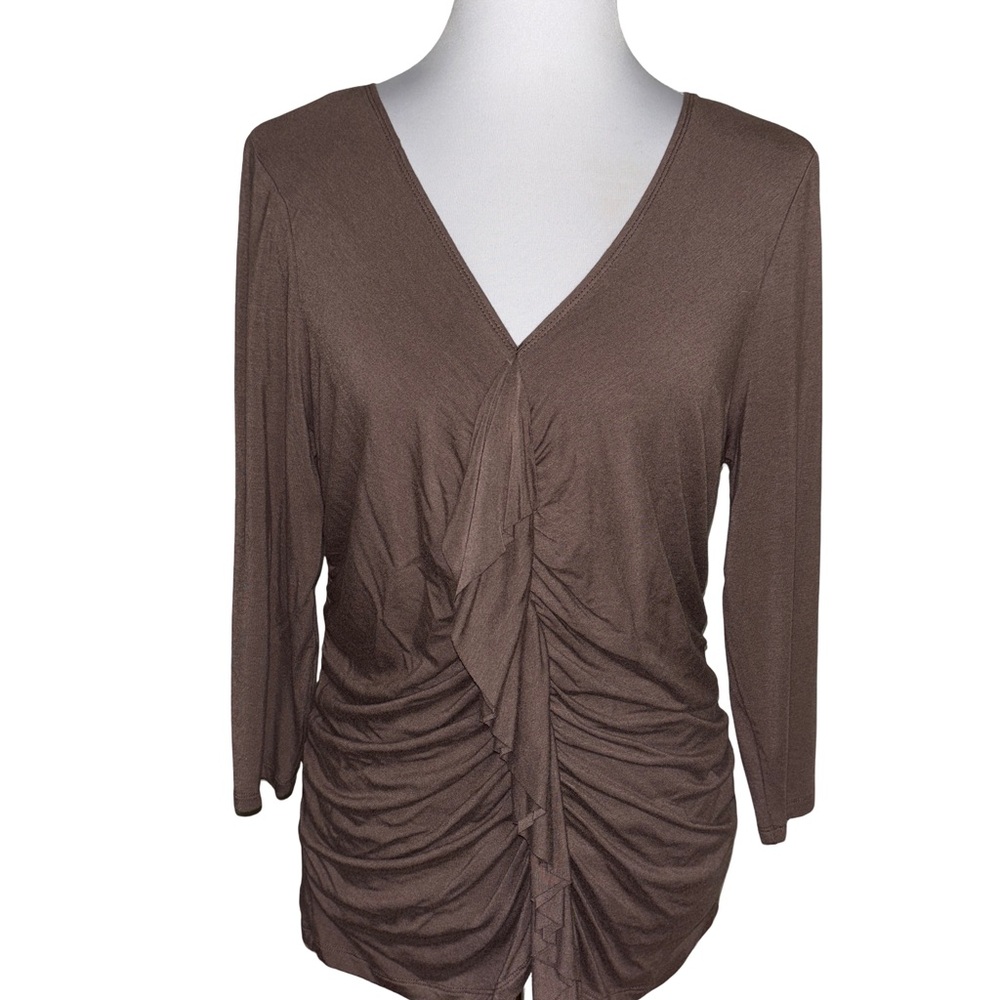 Marc Bouwer Brown Ruched V Neck Blouse